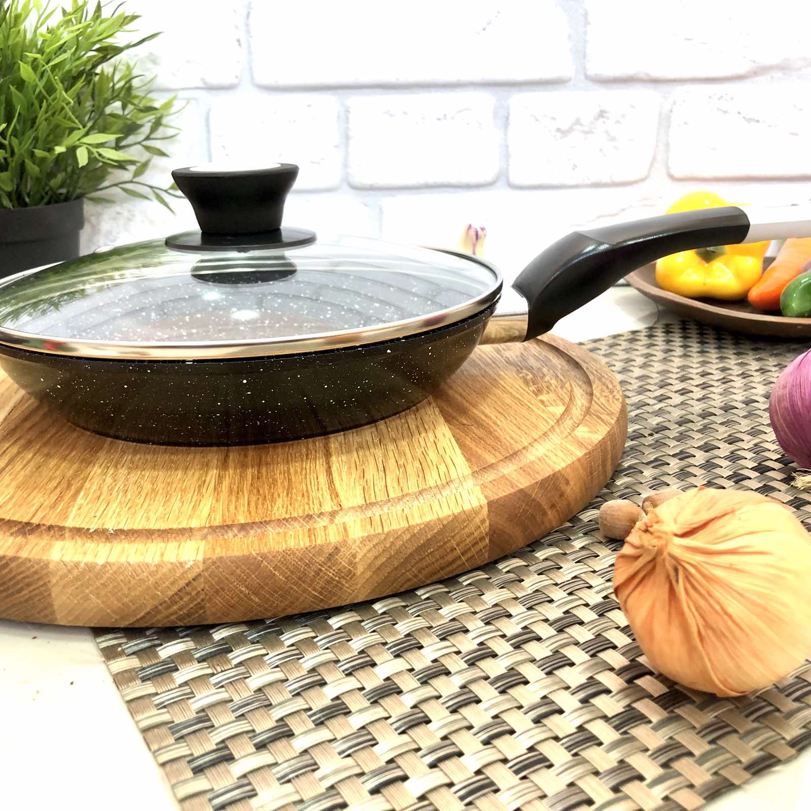 Сковорода 22 см с крышкой,гранитное покрытие A-Plus - 1480 ✅ базовая цена $9.40 ✔ Опт ✔ Скидки ✔ Заходите! - Интернет-магазин ✅ Фортуна-опт ✅