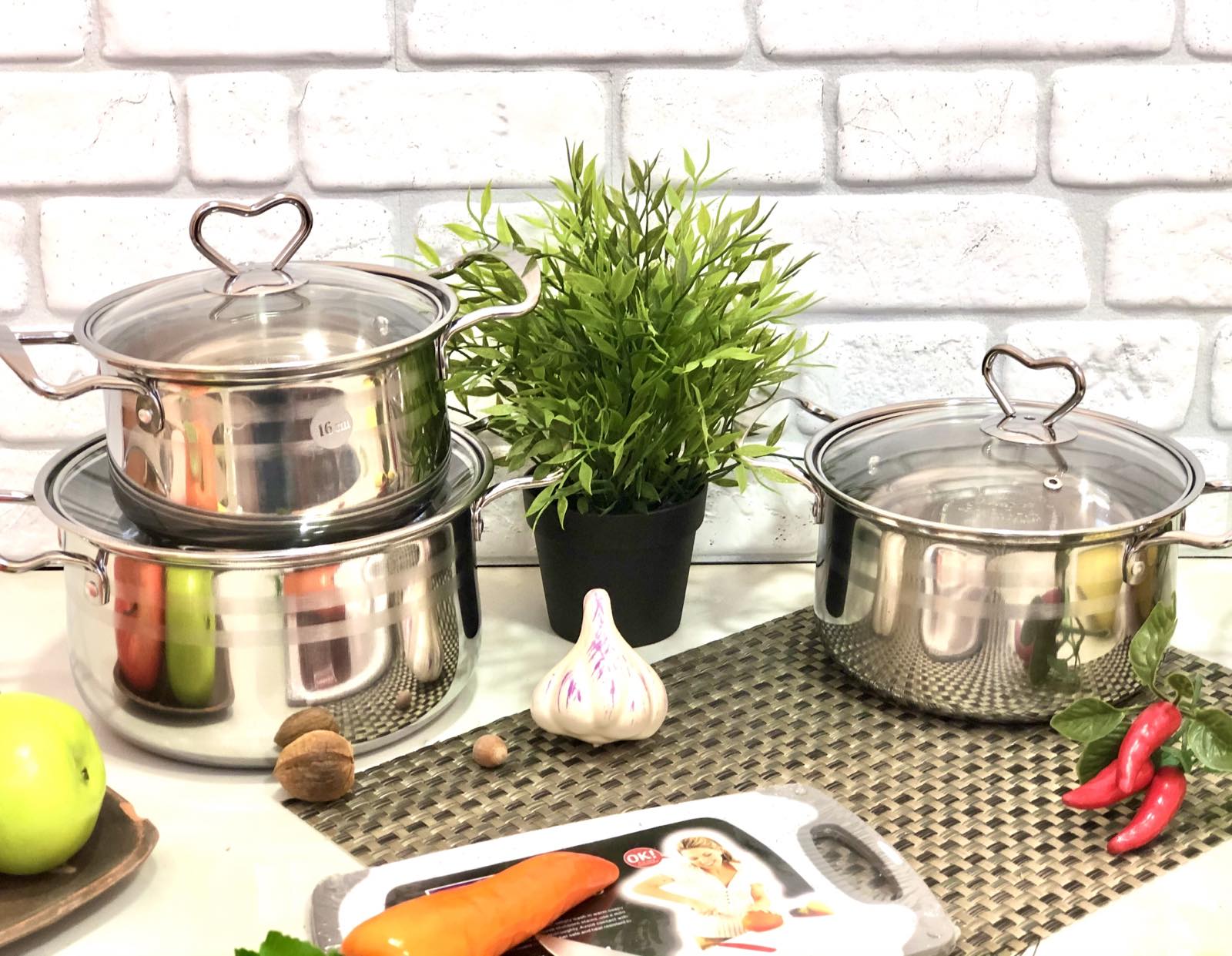 Набор нержавеющих кастрюль A-Plus - 2063 ➜ Опт и розница ✅ актуальная цена -Интернет магазин ✅ Фортуна ✅