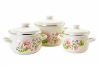 Набор эмалированных кастрюль 1,5л/2,5л/3,5л "928" Цветочная вуаль ➜ Оптом и в розницу ✅ актуальная цена -Интернет магазин ✅ Фортуна ✅