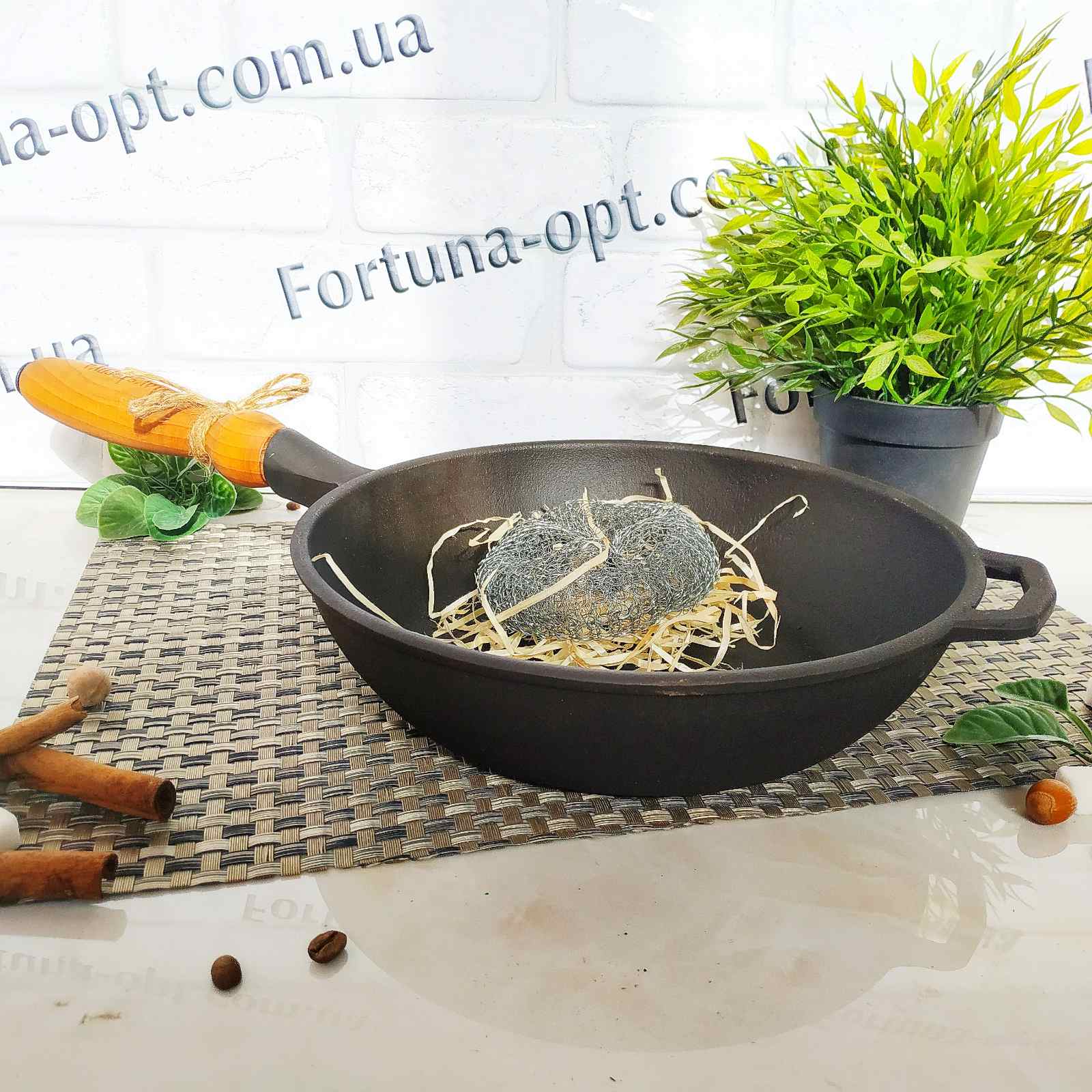 Сковорода чугунная литая без крышки 24х6см с деревянной ручкой SNT - Т 304  ✅ базовая цена 437.10 грн. ✔ Опт ✔ Скидки ✔ Заходите! - Интернет-магазин ✅ Фортуна-опт ✅