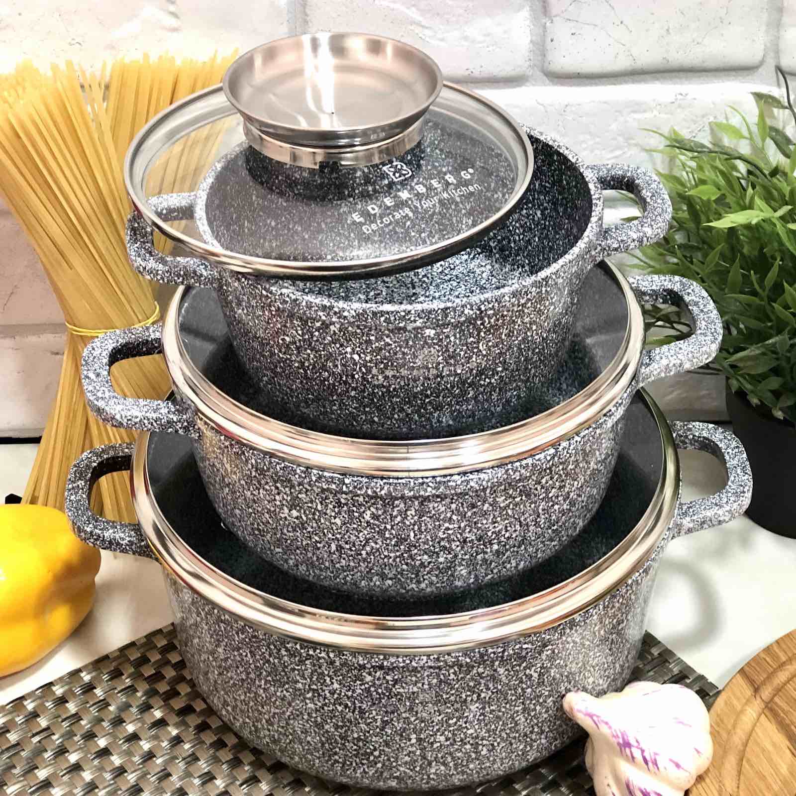 Набор кастрюль с мраморным покрытием Edenberg EB - 8020 ✅ базовая цена $54.70 ✔ Опт ✔ Скидки ✔ Заходите! - Интернет-магазин ✅ Фортуна-опт ✅
