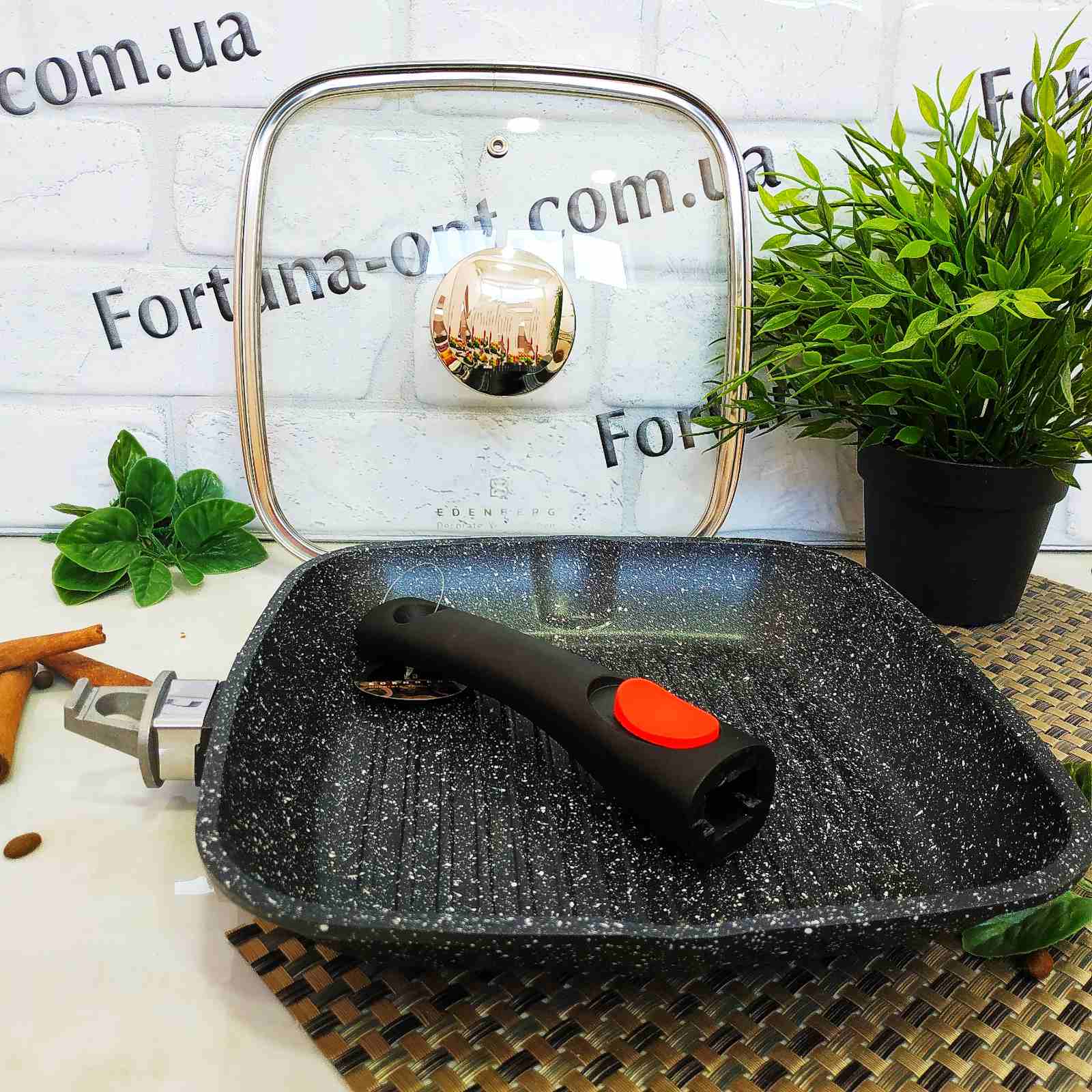 Сковорода гриль со съемной ручкой и крышкой Edenberg EB - 8129 ✅ базовая цена $17.04 ✔ Опт ✔ Скидки ✔ Заходите! - Интернет-магазин ✅ Фортуна-опт ✅