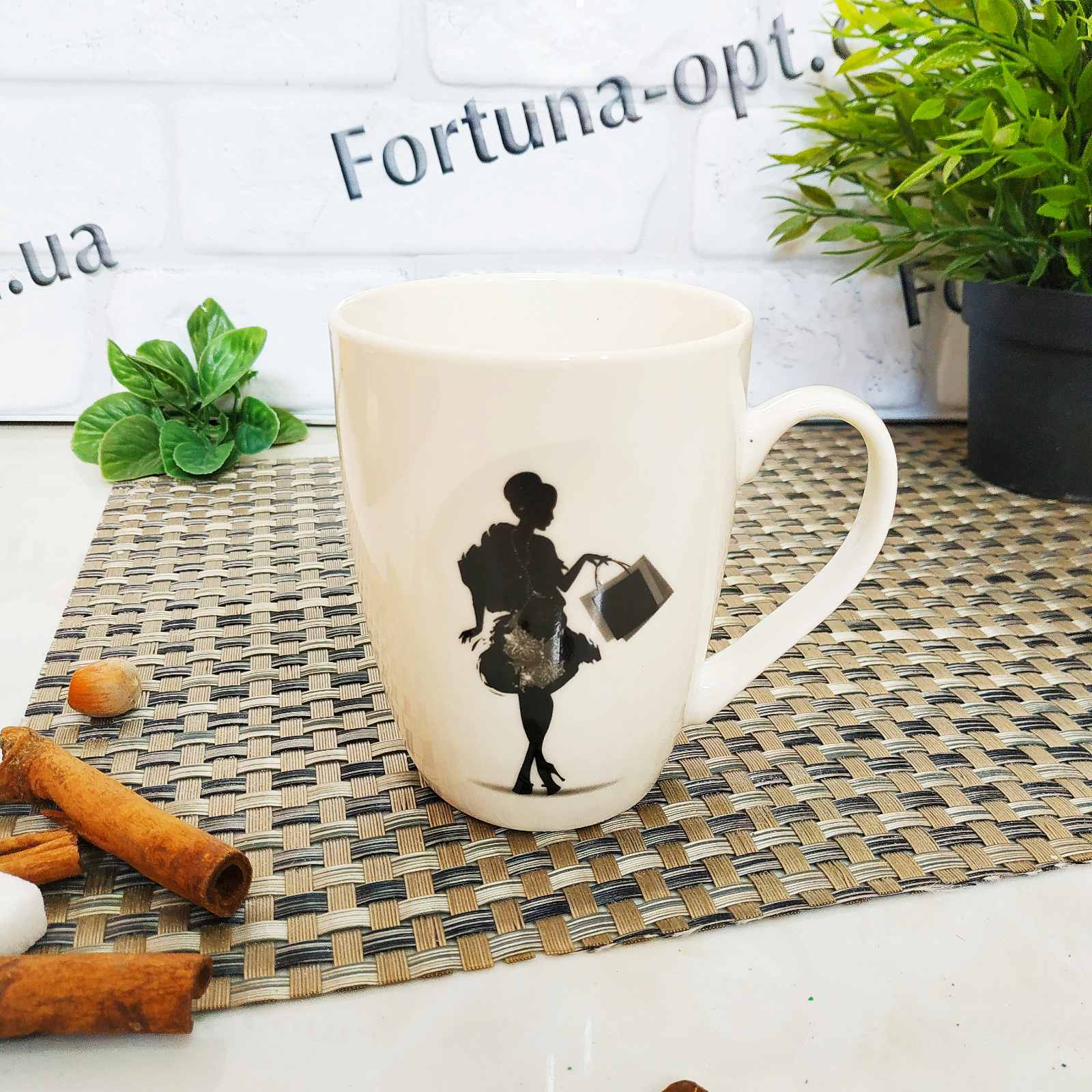 Чашка  керамическая 300 мл "Дама с покупками" SNT - 040-01-20  ✅ базовая цена 43.18 грн. ✔ Опт ✔ Скидки ✔ Заходите! - Интернет-магазин ✅ Фортуна-опт ✅
