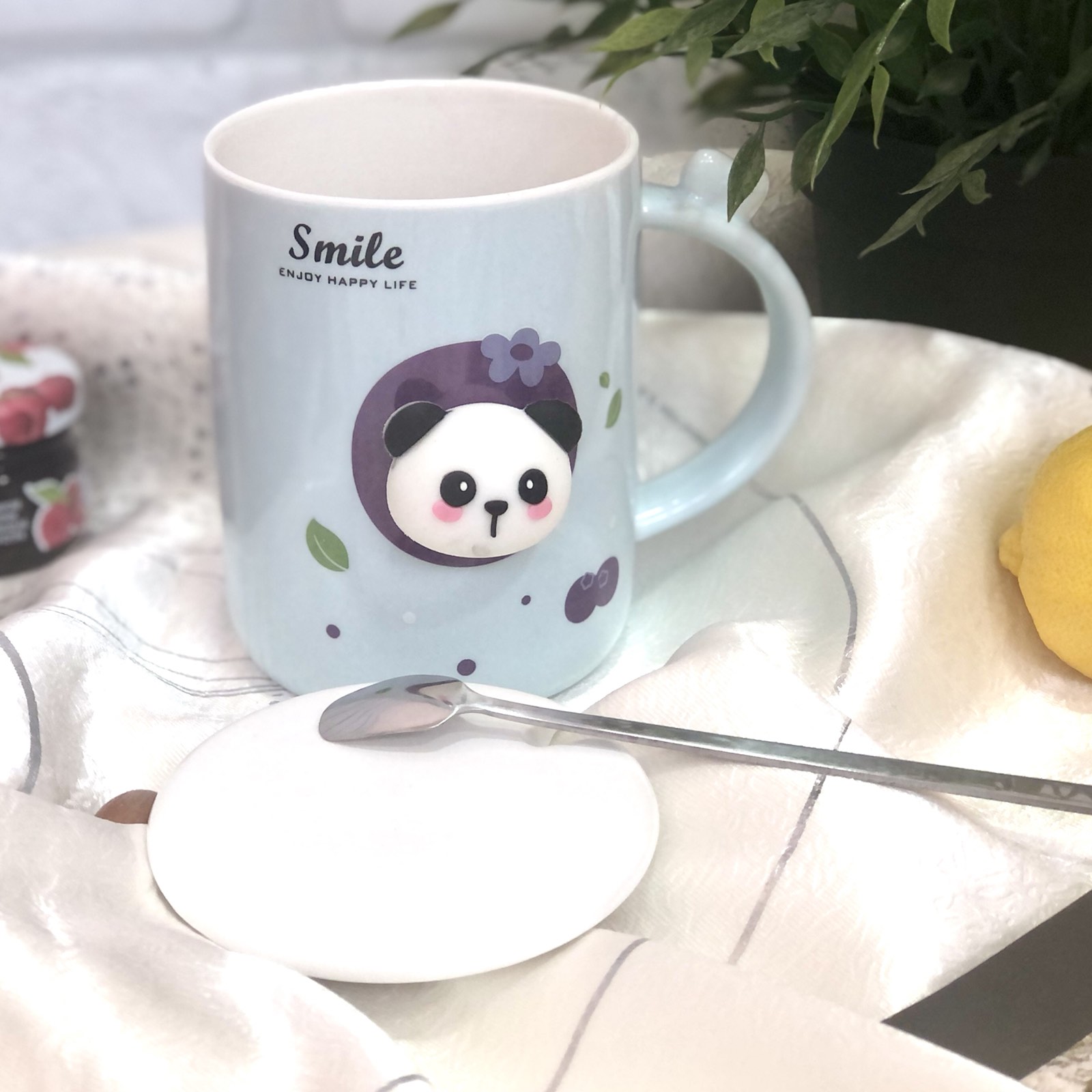 Чашка керамическая с крышкой и ложкой 400 мл Панда Stenson - 00522  ✅ базовая цена $4.90 ✔ Опт ✔ Скидки ✔ Заходите! - Интернет-магазин ✅ Фортуна-опт ✅