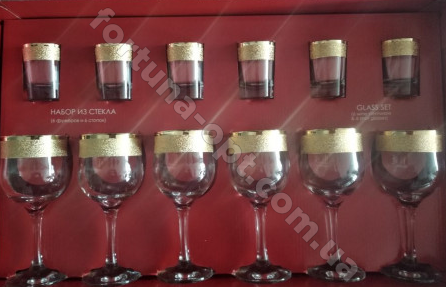 Набор бокалов для вина+стопка 12 пр. Золотой карат KAV 22-163/837 ➜ Оптом и в розницу ✅ актуальная цена -Интернет магазин ✅  Фортуна ✅