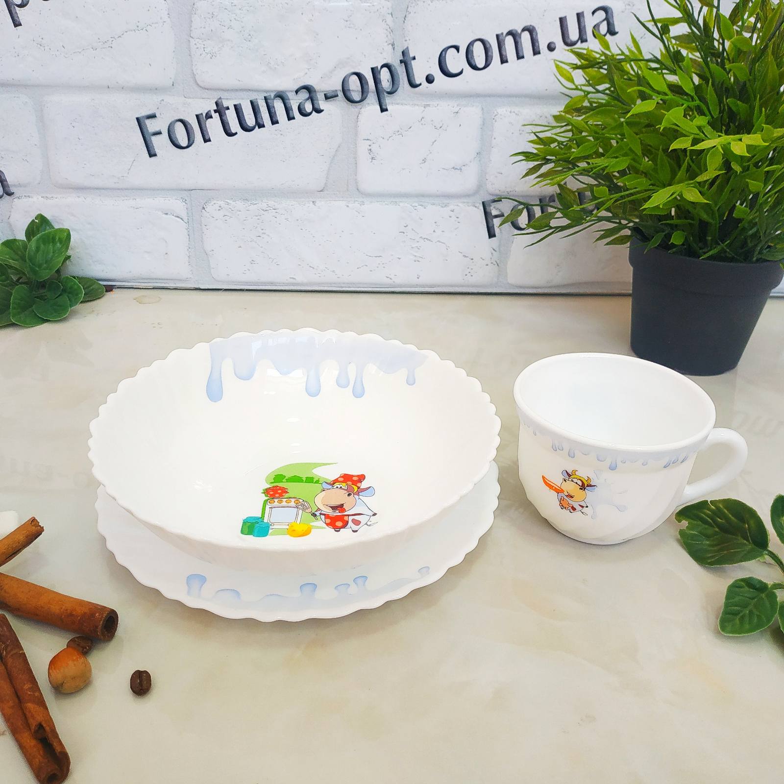 Детский набор из стеклокерамики 3 предмета Веселые пухнастики (чашка 210мл, миска 620 мл, тарелка 19 см) SNT - 30069 ✅ базовая цена 160.14 грн. ✔ Опт ✔ Скидки ✔ Заходите! - Интернет-магазин ✅ Фортуна-опт ✅