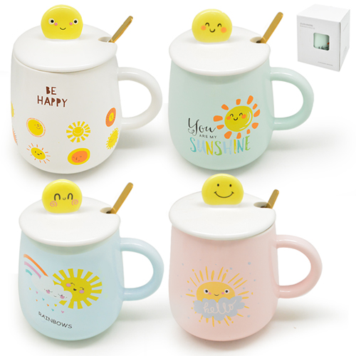 Чашка керамическая с крышкой и ложкой 450 мл "Be Heppy" Stenson - 88532 ✅ базовая цена $5.27 ✔ Опт ✔ Скидки ✔ Заходите! - Интернет-магазин ✅ Фортуна-опт ✅