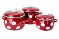 Набор кастрюль из эмали 2,5л/3,5л/5,0л "946" Белый горох красный  ➜ Оптом и в розницу ✅ актуальная цена -Интернет магазин ✅ Фортуна ✅