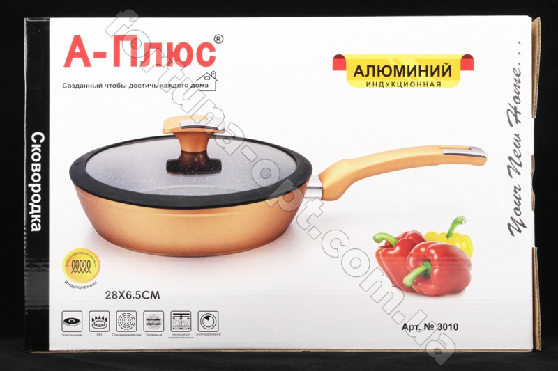 Сковорода с крышкой и мраморным покрытием А-Plus - 3009 - 24 см ✅ базовая цена $14.09 ✔ Опт ✔ Скидки ✔ Заходите! - Интернет-магазин ✅ Фортуна-опт ✅