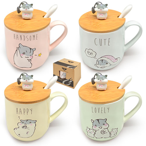 Чашка керамическая с крышкой и ложкой 400 мл "Hamstert" Stenson - 00211 ✅ базовая цена $4.96 ✔ Опт ✔ Скидки ✔ Заходите! - Интернет-магазин ✅ Фортуна-опт ✅