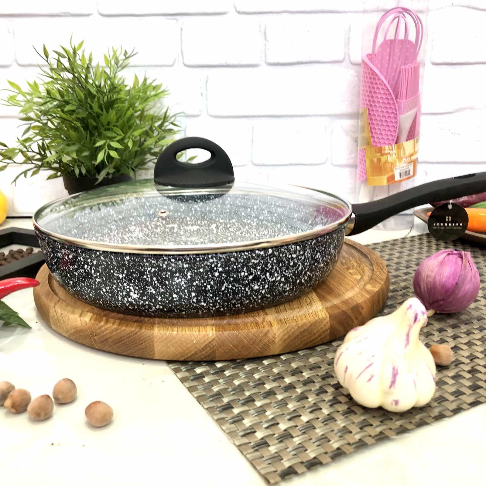 Сковорода с высокими бортами и крышкой Edenberg EB 28 см гранит - 3440  ✅ базовая цена $17.33 ✔ Опт ✔ Скидки ✔ Заходите! - Интернет-магазин ✅ Фортуна-опт ✅