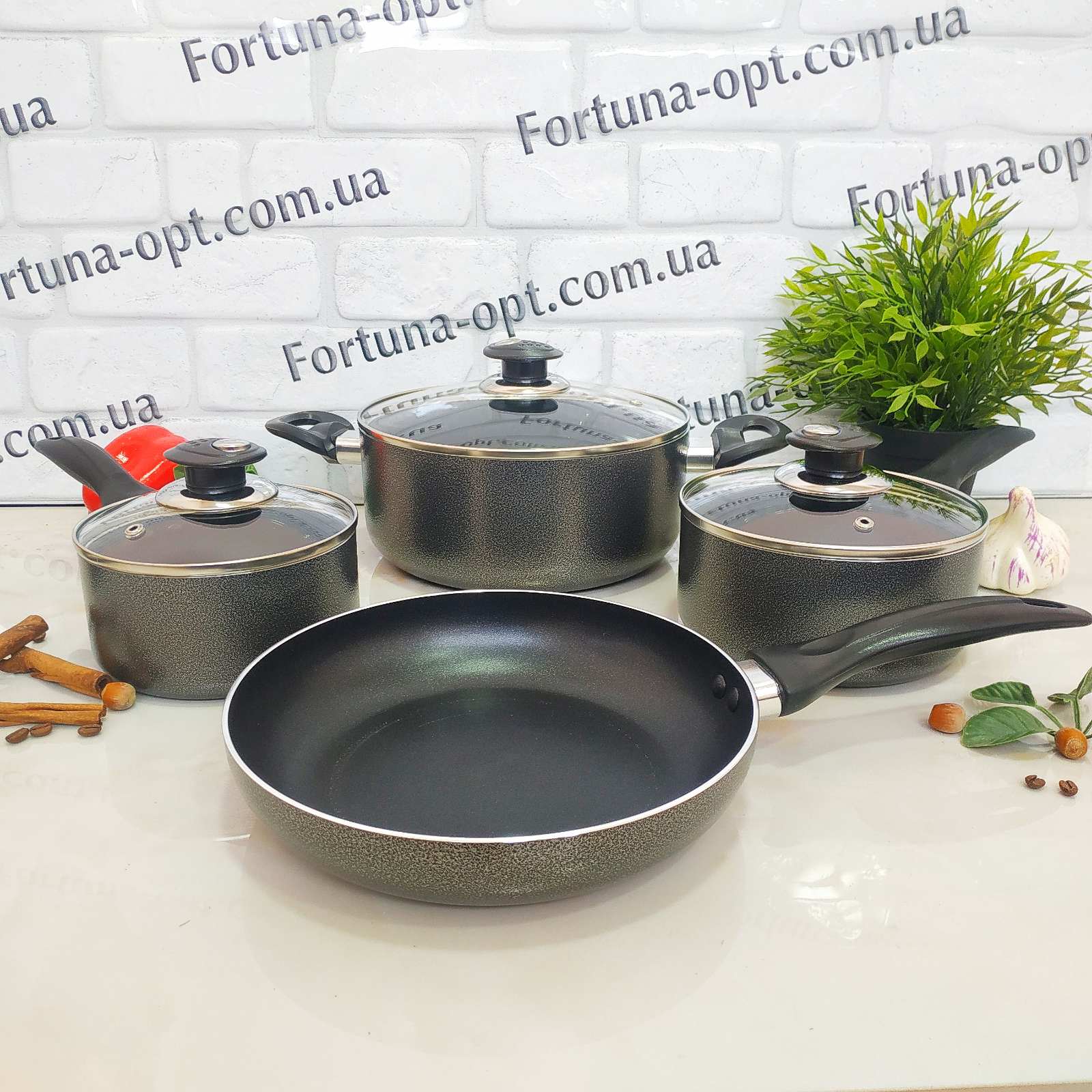 Набор кастрюль 7 предметов (кастрюля 3,5л/22см+2 ковша 1л/14см и 1,5л/16см+сковорода 22см) BRAVO CHEF 6100 ✅ базовая цена 1&nbsp;277.73 грн. ✔ Опт ✔ Скидки ✔ Заходите! - Интернет-магазин ✅ Фортуна-опт ✅