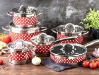 Набор кастрюль из нержавеющей стали в красный горох Edenberg EB - 4055 - 12 пр ➜ Оптом и в розницу ✅ актуальная цена - Интернет магазин ✅ Фортуна ✅