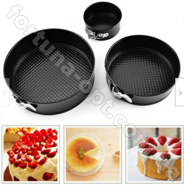 Набор круглых разъемных форм для выпечки 3шт (24/26/28 см)  A-Plus - 1744  ✅ базовая цена $8.22 ✔ Опт ✔ Скидки ✔ Заходите! - Интернет-магазин ✅ Фортуна-опт ✅