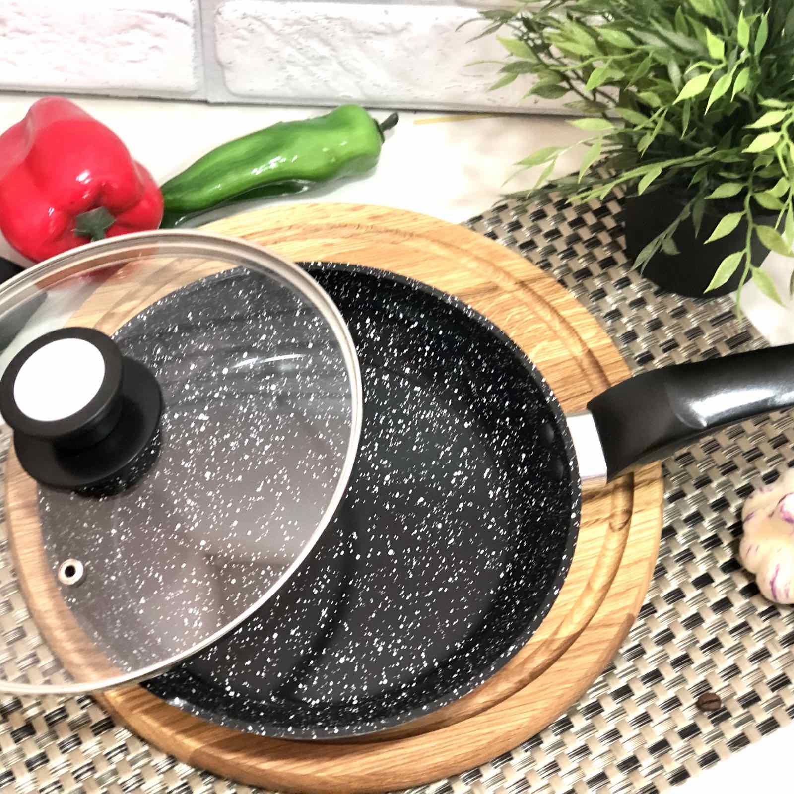 Сковорода 24 см с крышкой, гранитное покрытие A-Plus - 1481 ✅ базовая цена $10.44 ✔ Опт ✔ Скидки ✔ Заходите! - Интернет-магазин ✅ Фортуна-опт ✅