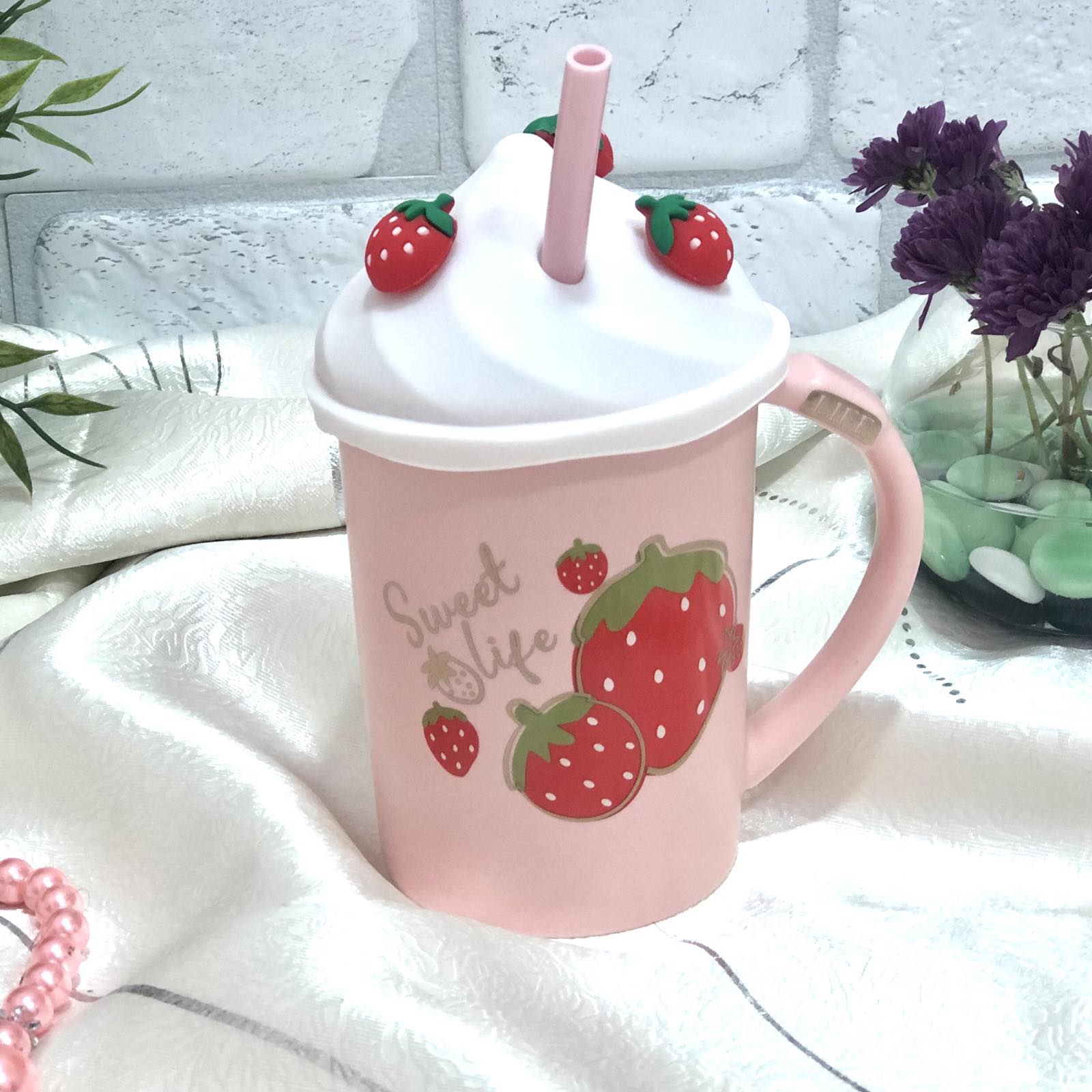 Чашка с силиконовой крышкой и трубочкой 400 мл Sweet life Stenson - 00518 ✅ базовая цена $6.57 ✔ Опт ✔ Скидки ✔ Заходите! - Интернет-магазин ✅ Фортуна-опт ✅