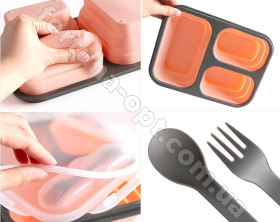 Ланч-бокс силиконовый складной на три отделения Frico FRU - 385  ➜ фото ➜ розн цена $6.97 - Интернет-магазин ✅ Fortuna-opt.com.ua. ✅