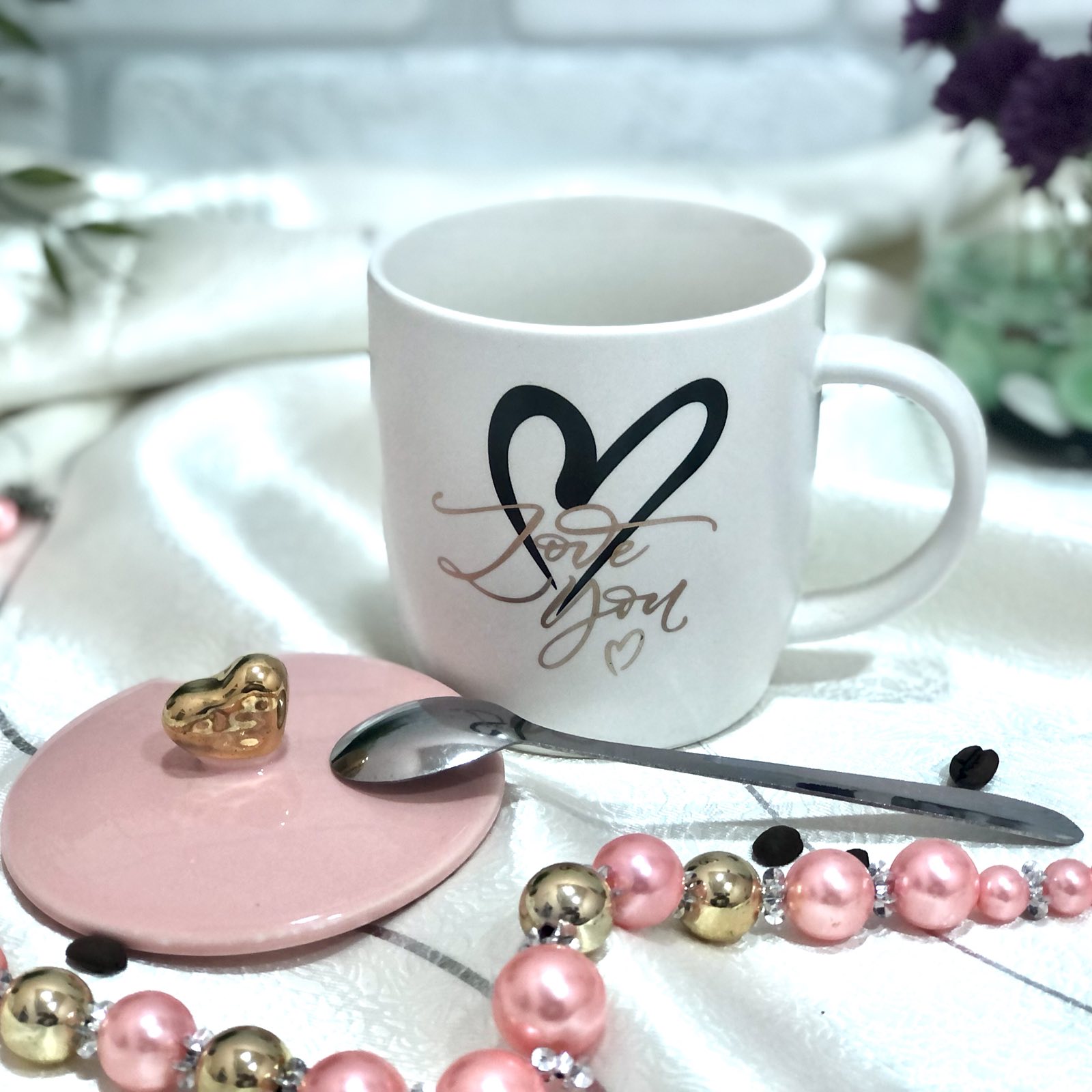 Чашка керамическая с крышкой и ложкой 400 мл "Love" Stenson - 00223 ✅ базовая цена $4.10 ✔ Опт ✔ Скидки ✔ Заходите! - Интернет-магазин ✅ Фортуна-опт ✅