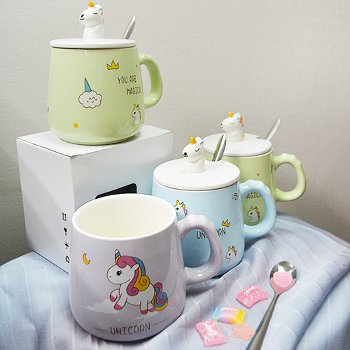 Чашка керамическая с крышкой и ложкой 400 мл "Beby unicorn" Stenson - 00221 ✅ базовая цена $4.20 ✔ Опт ✔ Скидки ✔ Заходите! - Интернет-магазин ✅ Фортуна-опт ✅