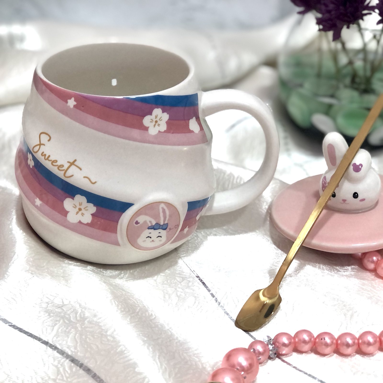 Чашка с крышой и ложкой 420 мл "Sweet bunny" 00956 (Ст) ✅ базовая цена $5.34 ✔ Опт ✔ Скидки ✔ Заходите! - Интернет-магазин ✅ Фортуна-опт ✅