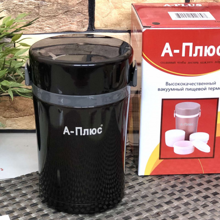 Термос пищевой с судочками в черном цвете 1 л A-Plus - 1669 ➜ фото ➜ розн цена $9.73 -Интернет-магазин ✅ Fortuna-opt.com.ua. ✅