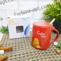 Чашка керамическая с крышкой и ложкой 450 мл "Cute sloth" Stenson - 88526 ✅ базовая цена $4.70 ✔ Опт ✔ Акции ✔ Заходите! - Интернет-магазин Fortuna-opt.com.ua.