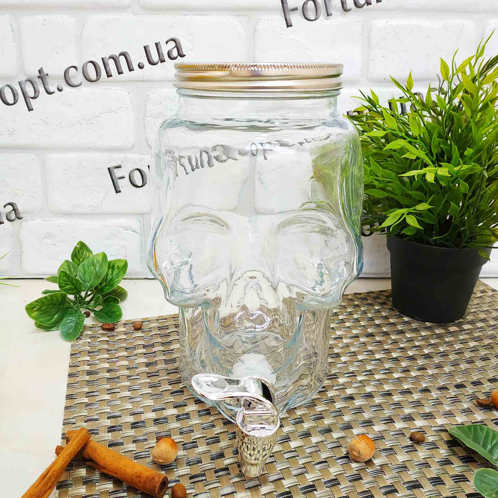 Лимонадник стеклянный с краном Череп 3,9 л 9037-04 ✅ базовая цена 314 грн. ✔ Опт ✔ Скидки ✔ Заходите! - Интернет-магазин ✅ Фортуна-опт ✅