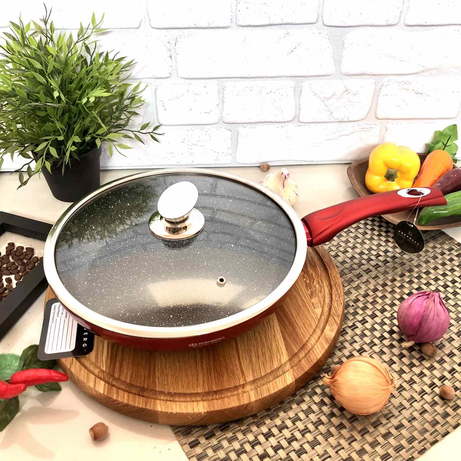 Сковорода с крышкой Edenberg EB - 3340 - 28 см/мрамор ✅ базовая цена $14.92 ✔ Опт ✔ Скидки ✔ Заходите! - Интернет-магазин ✅ Фортуна-опт ✅