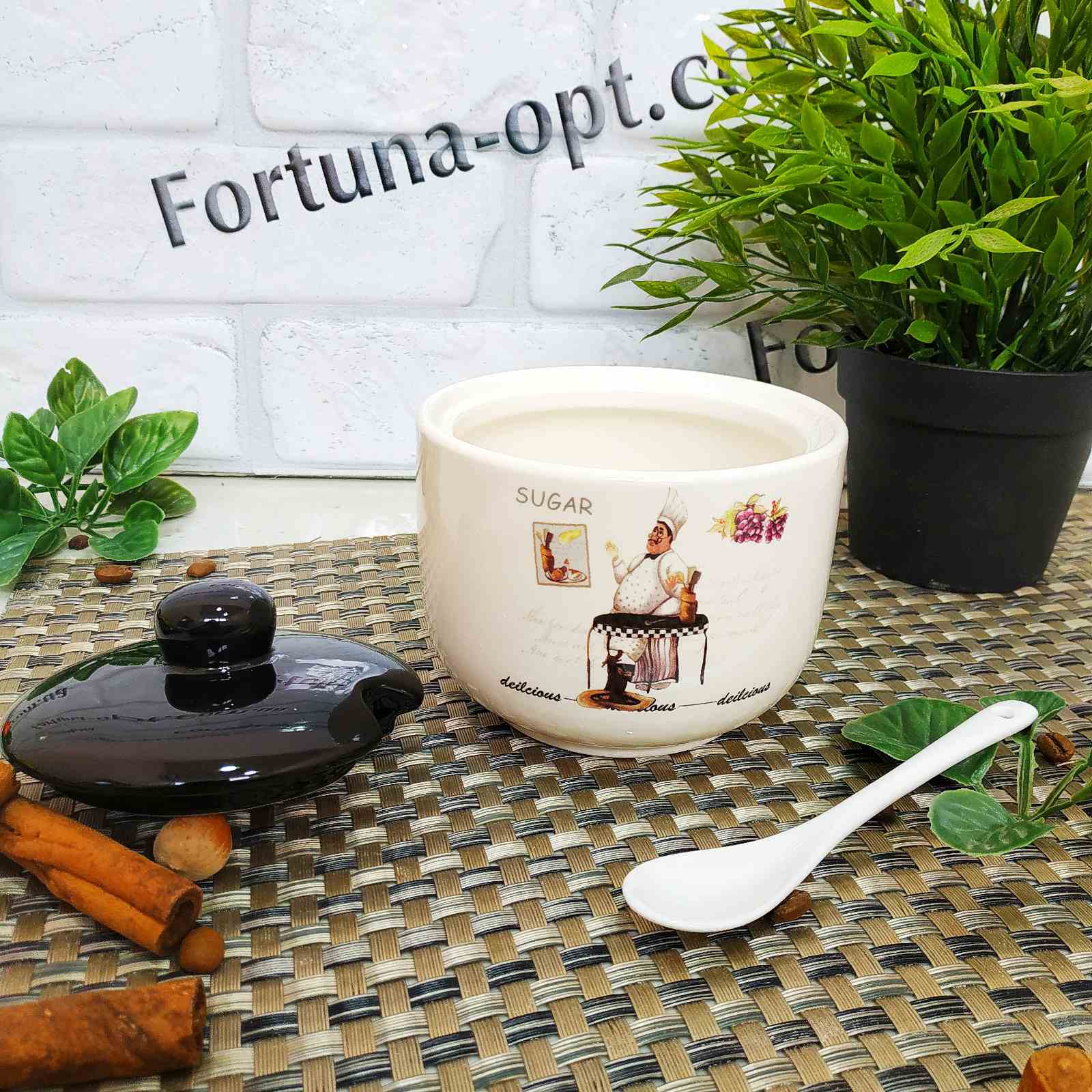 Сахарница керамическая с ложкой 520 мл Гурман 700-03-10 ✅ базовая цена 93.89 грн. ✔ Опт ✔ Скидки ✔ Заходите! - Интернет-магазин ✅ Фортуна-опт ✅