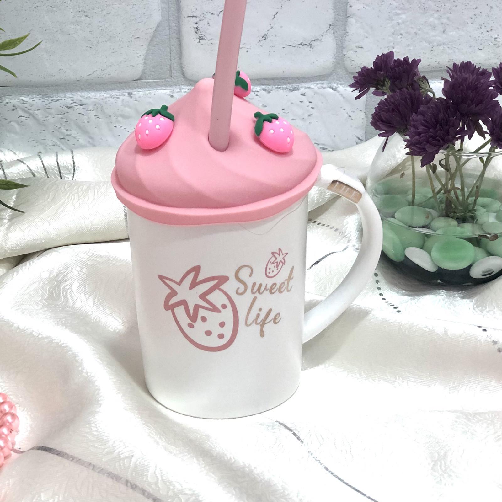 Чашка с силиконовой крышкой и трубочкой 400 мл Sweet life Stenson - 00518 ✅ базовая цена $6.57 ✔ Опт ✔ Скидки ✔ Заходите! - Интернет-магазин ✅ Фортуна-опт ✅