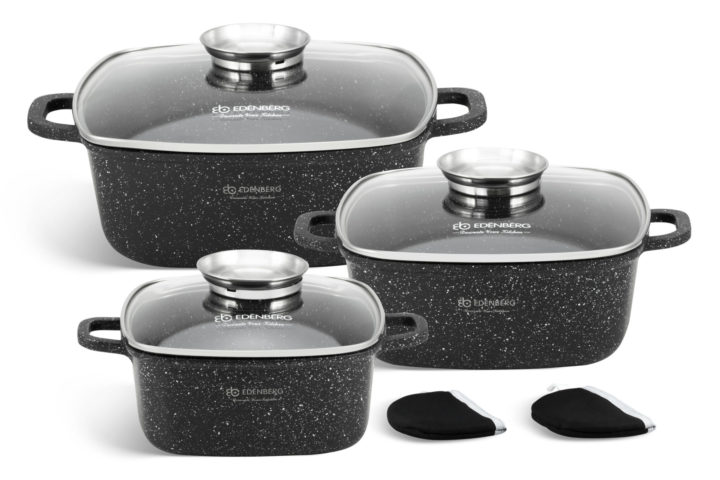 Набор казанов с черным мраморным Edenberg EB - 8141 покрытием  ✅ базовая цена $62.52 ✔ Опт ✔ Скидки ✔ Заходите! - Интернет-магазин ✅ Фортуна-опт ✅