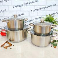 Набор кастрюль нержавеющие 4шт (2/2,8/3,7/6,5л) А-Плюс - 1296 ➜ Оптом и в розницу ✅ актуальная цена - Интернет магазин ✅ Фортуна ✅