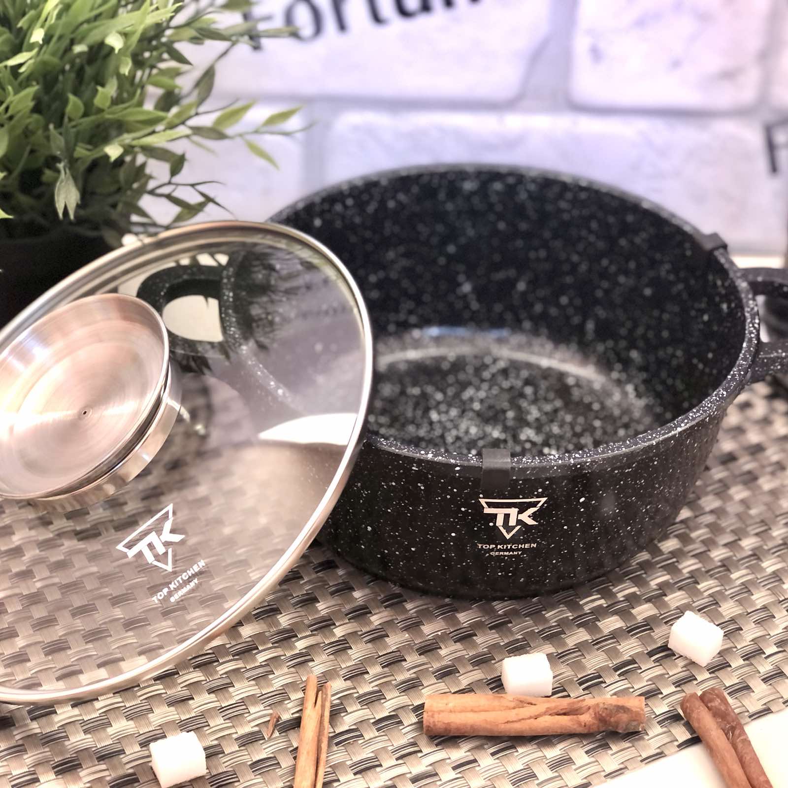 Кастрюля-казан Top Kitchen черный в белую точку мрамор 5,7 л -(28 см) TК 00053 ✅ базовая цена $22.51 ✔ Опт ✔ Скидки ✔ Заходите! - Интернет-магазин ✅ Фортуна-опт ✅