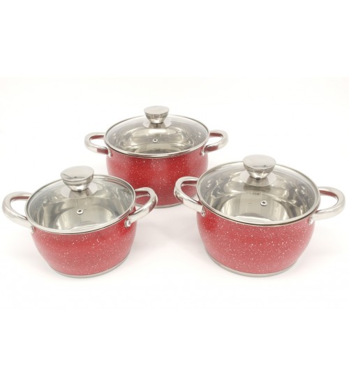 Набор нержавеющих кастрюль с покрытием красный (2/2,5/3,5л) А-Плюс 2186➜ Опт и розница ✅ актуальная цена -Интернет магазин ✅ Фортуна ✅