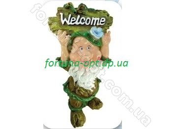 Гном мультяшка большой Welcome 0090 (полимер) ➜ Оптом и в розницу ✅ актуальная цена -Интернет магазин ✅ Фортуна ✅