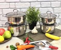 Набор нержавеющих кастрюль 4 шт (3/4/6/8л) 2060 А-Плюс ➜ Оптом и в розницу ✅ актуальная цена - Интернет магазин ✅ Фортуна ✅