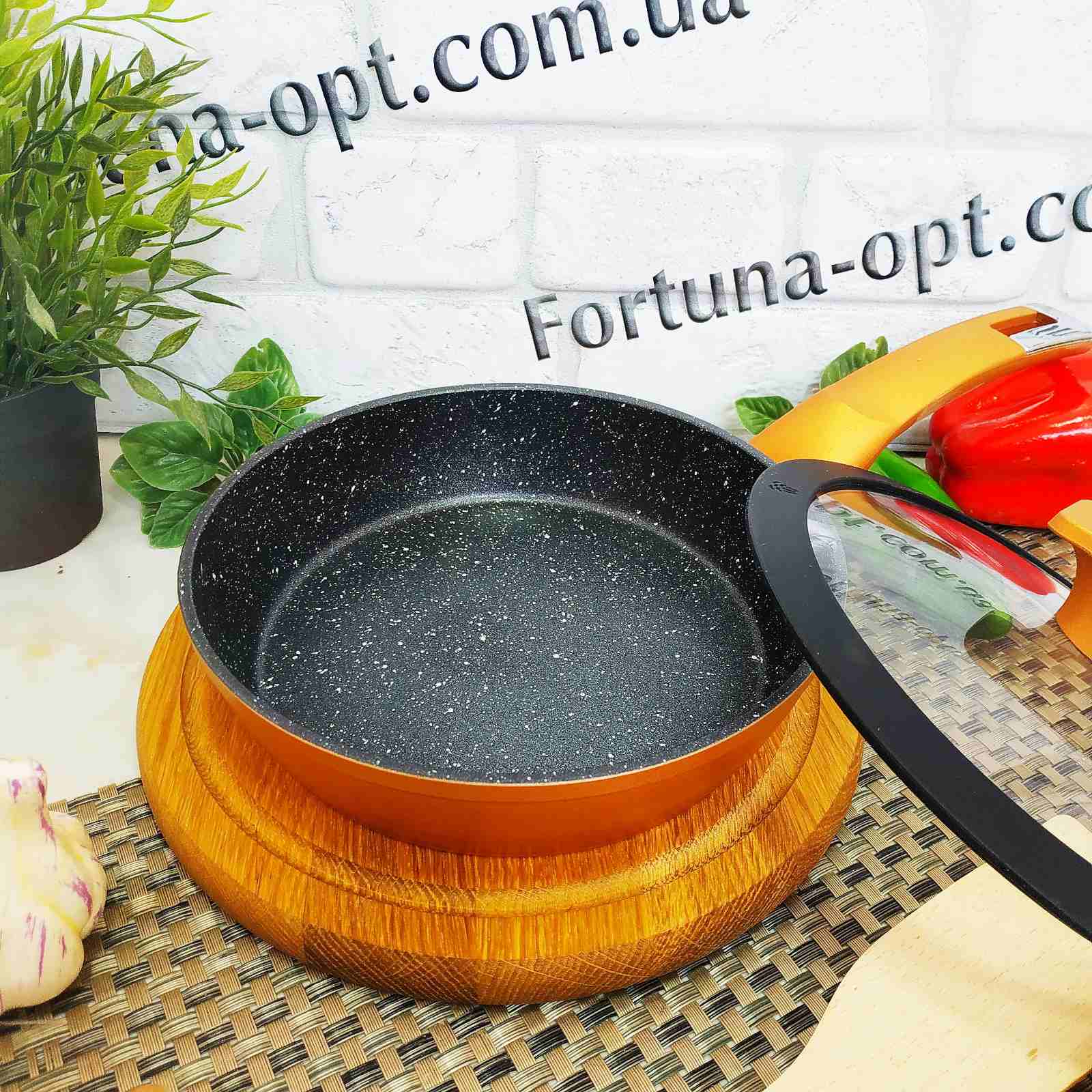 Сковорода А-Plus 20 см с крышкой и мраморным покрытием 3008 ✅ базовая цена $14.86 ✔ Опт ✔ Скидки ✔ Заходите! - Интернет-магазин ✅ Фортуна-опт ✅