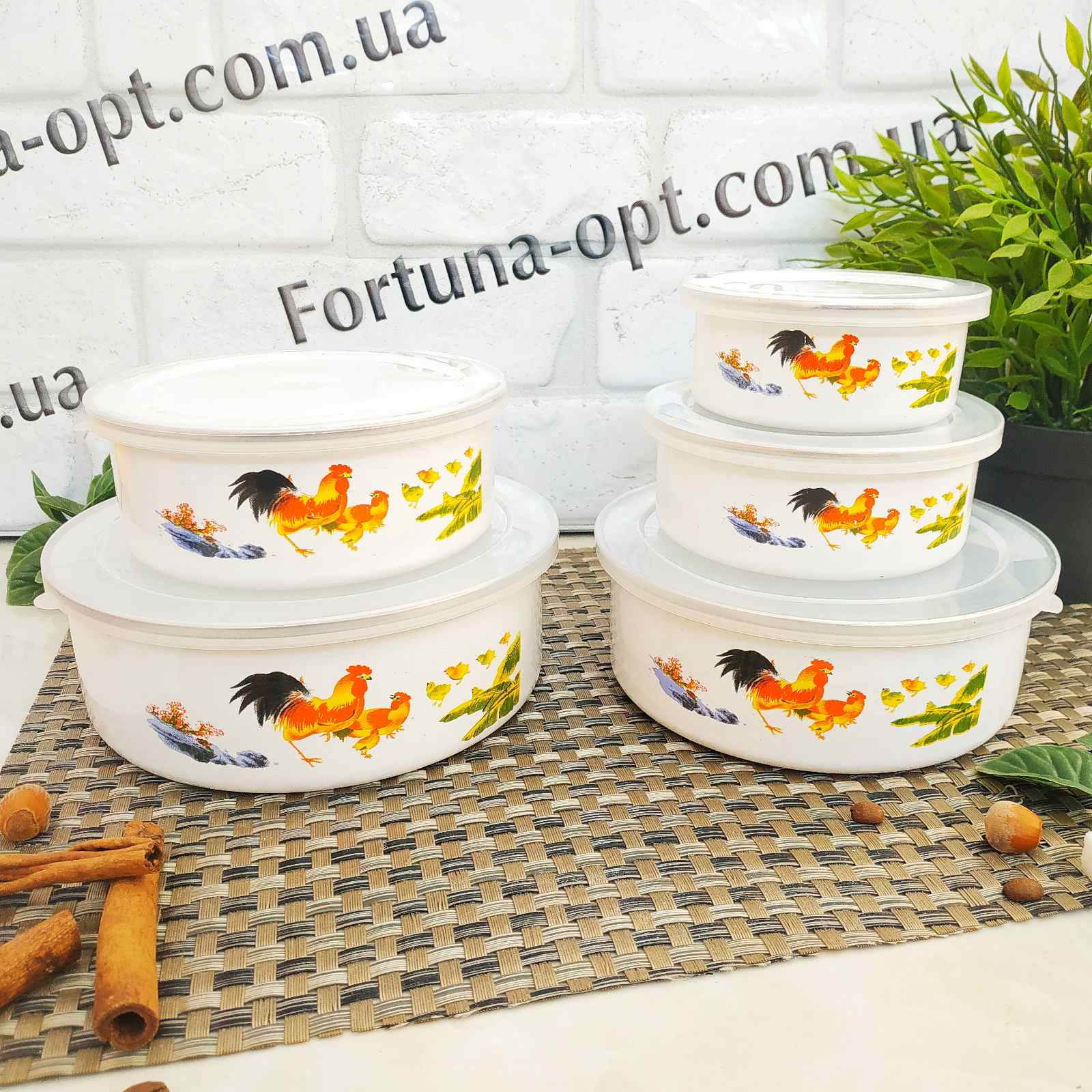 Набор судочков  эмаль белые/желтые 0961 - 5 шт ✅ базовая цена $5.39 ✔ Опт ✔ Скидки ✔ Заходите! - Интернет-магазин ✅Фортуна-опт ✅