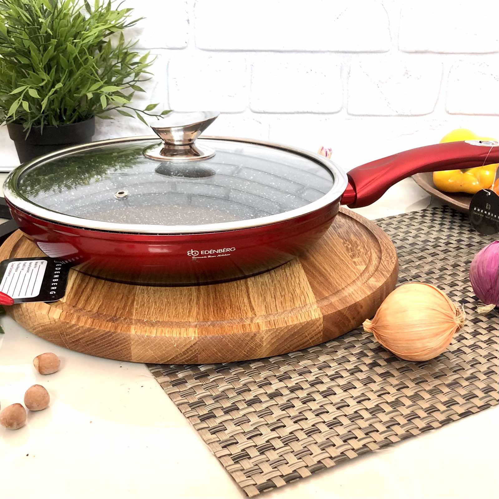Сковорода с крышкой Edenberg EB - 3340 - 28 см/мрамор ✅ базовая цена $14.92 ✔ Опт ✔ Скидки ✔ Заходите! - Интернет-магазин ✅ Фортуна-опт ✅
