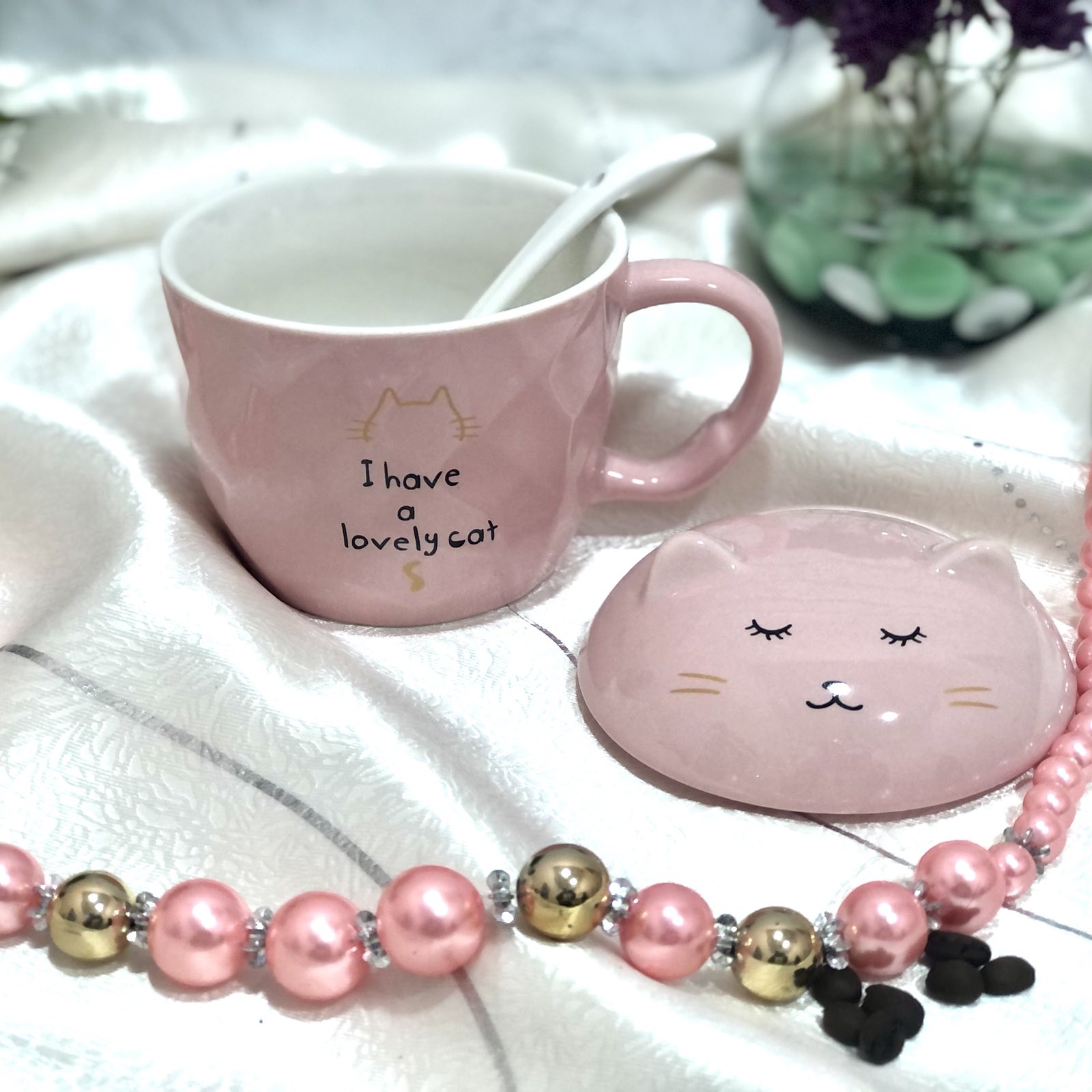 Чашка керамическая с крышкой и ложкой в коробке 300 мл "Кошка" 88403  ✅ базовая цена $4.50 ✔ Опт ✔ Скидки ✔ Заходите! - Интернет-магазин ✅ Фортуна-опт ✅