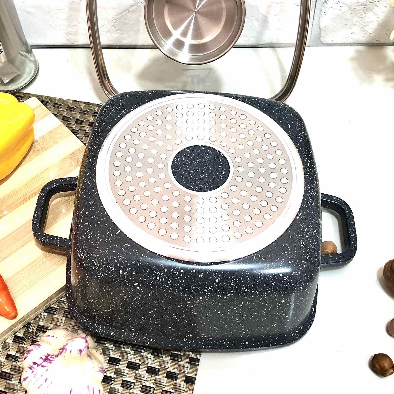 Кастрюля - казан квадрат Top Kitchen черный в белую точку мрамор 2,7 л - (20 см) TК 00054 ✅ базовая цена $18.01 ✔ Опт ✔ Скидки ✔ Заходите! - Интернет-магазин ✅ Фортуна-опт ✅