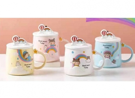 Чашка с крышкой и ложкой 400 мл керамика Rainbow Stenson - 00516 ✅ базовая цена $5.43 ✔ Опт ✔ Скидки ✔ Заходите! - Интернет-магазин ✅ Фортуна-опт ✅