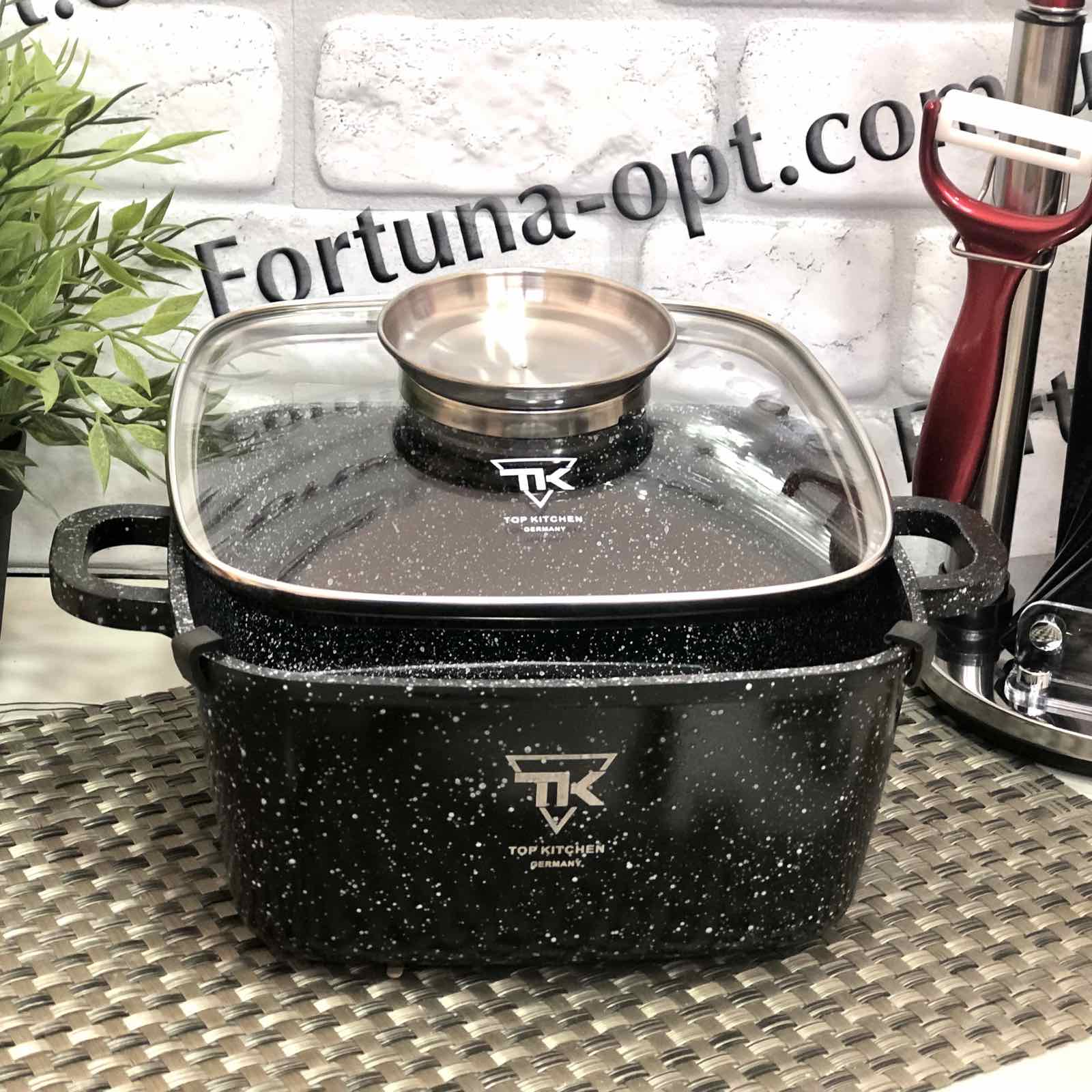 Кастрюля -казан квадрат Top Kitchen черный в белую точку мрамор 4,5 л - (24см) TK 00055 ✅ базовая цена $20.84 ✔ Опт ✔ Скидки ✔ Заходите! - Интернет-магазин ✅ Фортуна-опт ✅