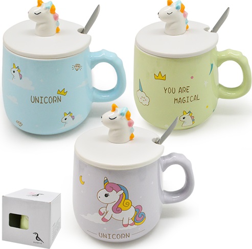 Чашка керамическая с крышкой и ложкой 400 мл "Beby unicorn" Stenson - 00221 ✅ базовая цена $4.20 ✔ Опт ✔ Скидки ✔ Заходите! - Интернет-магазин ✅ Фортуна-опт ✅