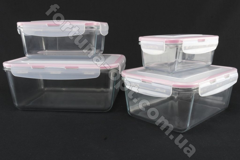 Набор прямоугольных судков с пласт. крышкой A-plus - 1080 - 4 шт➜Опотом и в розницу✅актуальная цена -Интернет магазин ✅Фортуна✅