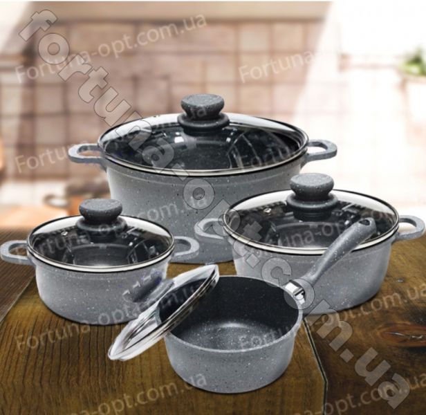Набор посуды с мраморным  покрытием Edenberg EB - 9181 серый ✅ базовая цена $52 ✔ Опт ✔ Скидки ✔ Заходите! - Интернет-магазин ✅ Фортуна-опт ✅