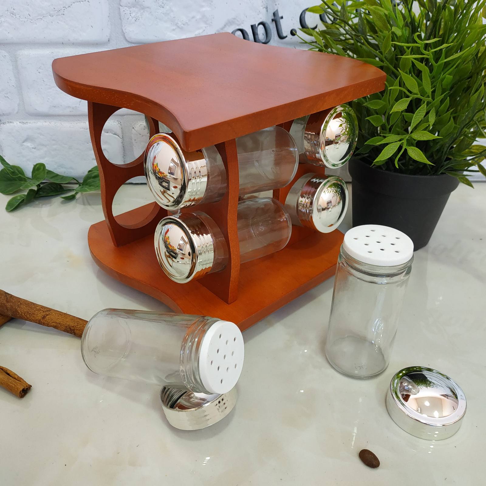 Спецовница на деревянной подставке 8 шт d18*15*17см Stenson 3822 ✅ базовая цена $13.52 ✔ Опт ✔ Скидки ✔ Заходите! - Интернет-магазин ✅ Фортуна-опт ✅