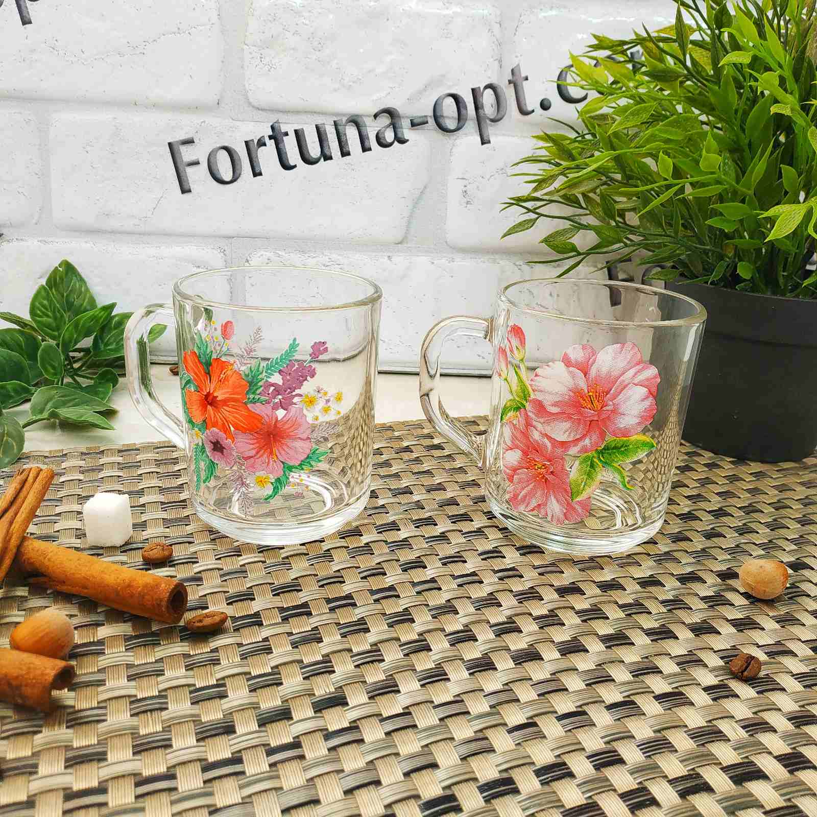 Чашка стеклянная 200 мл Цветы - 8100 ✅ базовая цена 39.60 грн. ✔ Опт ✔ Скидки ✔ Заходите! - Интернет-магазин ✅ Фортуна-опт ✅