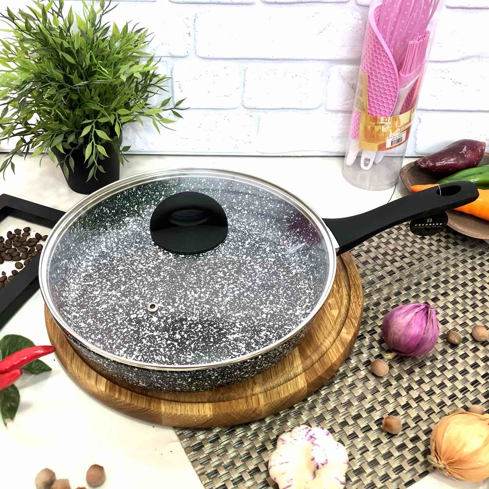 Сковорода с высокими бортами и крышкой Edenberg EB 28 см гранит - 3440  ✅ базовая цена $17.33 ✔ Опт ✔ Скидки ✔ Заходите! - Интернет-магазин ✅ Фортуна-опт ✅