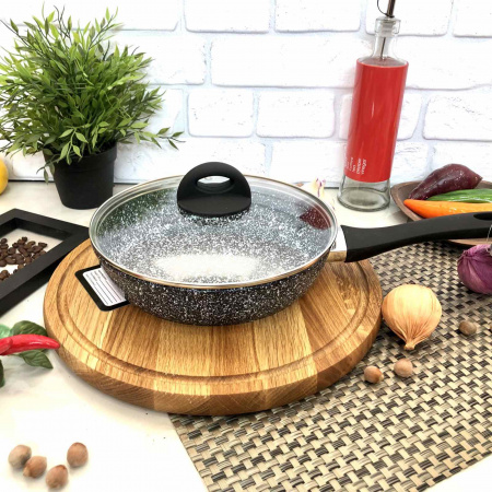 Сковорода с высокими бортами и крышкой Edenberg EB - 3438 - 24см, гранит ✅ базовая цена $14.37 ✔ Опт ✔ Скидки ✔ Заходите! - Интернет-магазин ✅ Фортуна-опт ✅